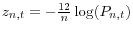 z_{n,t} =-\frac{12}{n}\log (P_{n,t} )