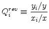 \displaystyle Q_{i}^{rev}\equiv\frac{y_{i}/y}{x_{i}/x}