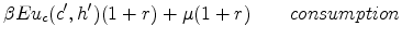 \displaystyle \beta Eu_c(c',h')(1+r) + \mu (1+r)\qquad consumption