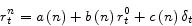\begin{displaymath} r_t^n =a\left( n \right)+b\left( n \right)r_t^0 +c\left( n \right)\delta _t \end{displaymath}