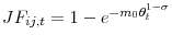  JF_{ij,t}=1-e^{-m_{0}\theta _{t}^{1-\sigma }}