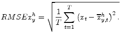 \displaystyle x_{t}=\alpha _{y}^{h}+\beta _{y}^{h}\widehat{x}_{y,t}^{h}+\varepsilon _{y,t}^{h}.