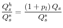\displaystyle \frac{Q_{s}^{h}}{Q_{s}^{\ast }}=\frac{\left( 1+p_{l}\right) Q_{s}}{% Q_{s}^{\ast }}