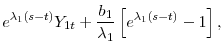 \displaystyle e^{\lambda _{1}(s-t)}Y_{1t}+\frac{% b_{1}}{\lambda _{1}}\left[ e^{\lambda _{1}(s-t)}-1\right] ,