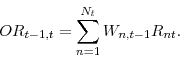 \begin{displaymath} OR_{t-1,t}=\sum_{n=1}^{N_{t}}W_{n,t-1}R_{nt}. \end{displaymath}