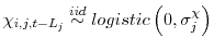  \chi_{i,j,t-L_j} \stackrel{iid}{\sim} logistic\left(0,\sigma^\chi_j\right)