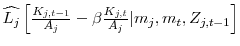  \widehat{L_j}\left[\frac{K_{j,t-1}}{A_j} - \beta\frac{K_{j,t}}{A_j}\vert m_j,m_t,Z_{j,t-1}\right]