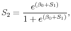 \displaystyle S_2 = \frac{e^{(\beta_0 + S_1)}}{1 + e^{(\beta_0 + S_1)}},