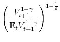 \displaystyle \left( \frac{V_{t+1}^{1-\gamma }}{{\mathbb{E}}_{t}V_{t+1}^{1-\gamma }} \right) ^{1-\frac{1}{\theta }}