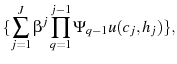 \displaystyle \{\sum_{j=1}^{J}\beta^{j}\prod_{q=1}^{j-1}\Psi_{q-1}u(c_{j},h_{j})\},