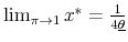  \lim_{\pi\rightarrow1}x^{*}=\frac{1}{4\underline{\theta}}