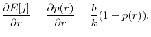 \displaystyle \frac{\partial{E[j]}}{\partial{r}} = \frac{\partial{p(r)}}{\partial{r}} = \frac{b}{k}(1-p(r)). 