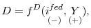 \displaystyle D=f^{D}(\underset{(-)}{i^{fed}},\underset{(+)}{Y}),
