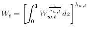 \displaystyle W_{t}=\left[ \int_{0}^{1}W_{w,t}^{\frac{1}{\lambda_{w,t}}}dz\right] ^{\lambda _{w,t}}