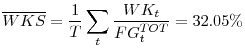 \displaystyle \overline{WKS}=\frac{1}{T}\sum_{t}\frac{WK_t}{FG_{t}^{TOT}}=32.05\%