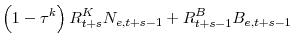 \displaystyle \left( 1-\tau^{k}\right) R_{t+s}^{K}N_{e,t+s-1}+R_{t+s-1}^{B}B_{e,t+s-1}