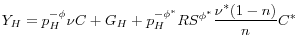 \displaystyle Y_{H} =p_{H}^{-\phi}\nu C+G_{H}+p_{H}^{-\phi^{\ast}}RS^{\phi^{\ast}}\frac {\nu^{\ast}(1-n)}{n}C^{\ast}