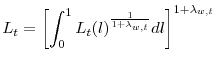 \displaystyle L_t=\left[\int_0^1 L_t(l)^{\frac{1}{1+\lambda_{w,t}}}dl\right]^{1+\lambda_{w,t}}