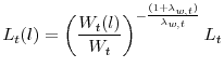 \displaystyle L_t(l)=\left(\frac{W_t(l)}{W_t}\right)^{-\frac{(1+\lambda_{w,t})}{\lambda_{w,t}}}L_t