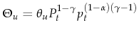 \displaystyle \Theta_u=\theta_u P_t^{1-\gamma} p_t^{(1-\alpha)(\gamma-1)}