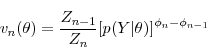 \begin{displaymath} v_{n}(\theta) = \frac{Z_{n-1}}{Z_n} [p(Y\vert\theta)]^{\phi_n-\phi_{n-1}} \end{displaymath}