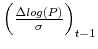  \left(\frac{\Delta log(P)}{\sigma}\right)_{t-1}