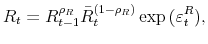 \displaystyle R_t = R_{t-1}^{\rho_R} \bar{R}_t^{(1-\rho_R)} \exp{(\varepsilon _t^R)},