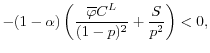 \displaystyle -(1-\alpha) \left( \frac{\overline{\varphi}C^L}{(1-p)^2} + \frac{S}{p^2}\right) < 0,
