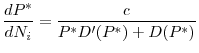 \displaystyle \frac{dP^{\ast }}{dN_{i}}=\frac{c}{P^{\ast }D^{\prime }(P^{\ast })+D(P^{\ast })}