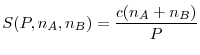 \displaystyle S(P,n_{A},n_{B})=\frac{c(n_{A}+n_{B})}{P}