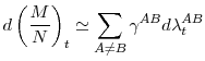\displaystyle d\left( \frac{M}{N}\right) _{t}\simeq \sum_{A\neq B}\gamma ^{AB}d\lambda _{t}^{AB}