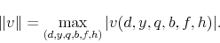 \begin{displaymath} \Vert v\Vert=\max_{(d,y,q,b,f,h)}\vert v(d,y,q,b,f,h)\vert. \end{displaymath}