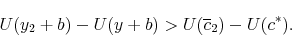\begin{displaymath} U(y_{2}+b)-U(y+b)>U(\overline{c}_{2})-U(c^{*}). \end{displaymath}