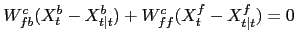 $\displaystyle W^{c}_{fb}(X^{b}_{t}-X^{b}_{t\vert t})+W^{c}_{ff}(X^{f}_{t}-X^{f}_{t\vert t})=0 $