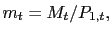$\displaystyle m_{t}=M_{t}/P_{1,t},$