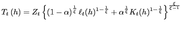 $\displaystyle T_{t}\left( h\right) =Z_{t}\left\{ \left( 1-\alpha\right) ^{\frac... ...+\alpha^{\frac{1}{\xi}}K_{t}(h)^{1-\frac{1} {\xi}}\right\} ^{\frac{\xi}{\xi-1}}$