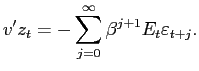$\displaystyle v^{\prime}z_{t}=-\sum_{j=0}^{\infty}\beta^{j+1}E_{t}\varepsilon_{t+j}. $
