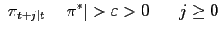 $\displaystyle \vert\pi_{t+j\vert t}-\pi^{\ast}\vert>\varepsilon>0\;\;\;\;\;\ j\geq0$