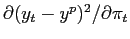 $ \partial(y_{t}-y^{p})^{2}/\partial\pi_{t}$