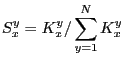 $\displaystyle S_{x}^{y}=K_{x}^{y}/\sum\limits_{y=1}^{N}{K_{x}^{y}} $