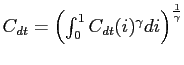 $ C_{dt} = \left( \int^{1}_{0} C_{dt}(i)^{\gamma}di\right) ^{\frac {1}{\gamma}}$