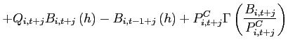 $\displaystyle +Q_{i,t+j}B_{i,t+j}\left( h\right) - B_{i,t-1+j}\left( h\right) + P_{i,t+j}^{C}\Gamma \left( \frac{B_{i,t+j}}{P_{i,t+j}^{C}}\right)\notag$