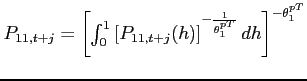 $P_{11,t+j} =\left[ \int_{0}^{1}\left[ P_{11,t+j}(h)\right] ^{-\frac{1}{\theta_{1}^{pT}}}dh\right] ^{-\theta _{1}^{pT}} $