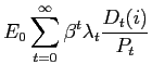 $\displaystyle E_{0}\sum\limits_{t=0}^{\infty}\beta^{t}\lambda_{t}\frac{D_{t}( i) }{P_{t}}$