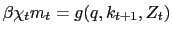 $ \beta\chi_{t} m_{t} = g(q,k_{t+1},Z_{t})$