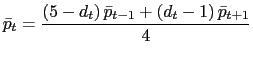 $\displaystyle \bar{p}_{t}=\frac{\left( 5-d_{t}\right) \bar{p}_{t-1}+\left( d_{t} -1\right) \bar{p}_{t+1}}{4} $