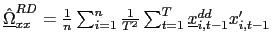 $ \underline{\hat{\Omega}} _{xx}^{RD}=\frac{1}{n}\sum_{i=1}^{n}\frac{1}{T^{2}}\sum_{t=1}^{T}\underline {x}_{i,t-1}^{dd}x_{i,t-1}^{\prime}$