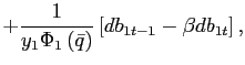 $\displaystyle +\frac{1}{y_{1}\Phi_{1}\left( \bar{q}\right) }\left[ db_{1t-1}-\beta db_{1t}\right] ,$