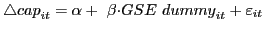 $\displaystyle {\triangle cap}_{it}=\alpha +\ \beta {\cdot GSE\ dummy}_{it}+{\varepsilon }_{it}\ $