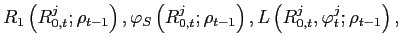 $R_{1}\left(R_{0,t}^{j};\rho_{t-1}\right),\varphi_{S}\left(R_{0,t}^{j};\rho_{t-1}\right),L\left(R_{0,t}^{j},\varphi_{t}^{j};\rho_{t-1}\right),$